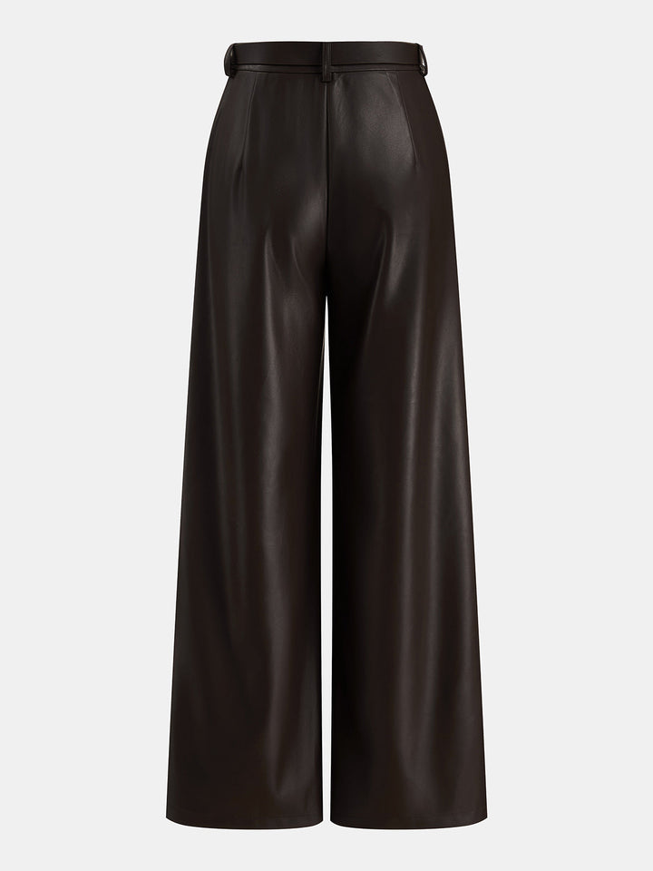 Faux Leather Two‑Piece Belted Pants Set
