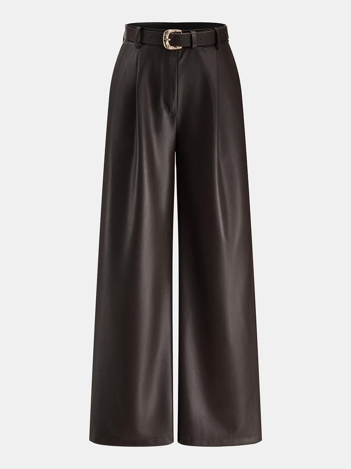 Faux Leather Two‑Piece Belted Pants Set
