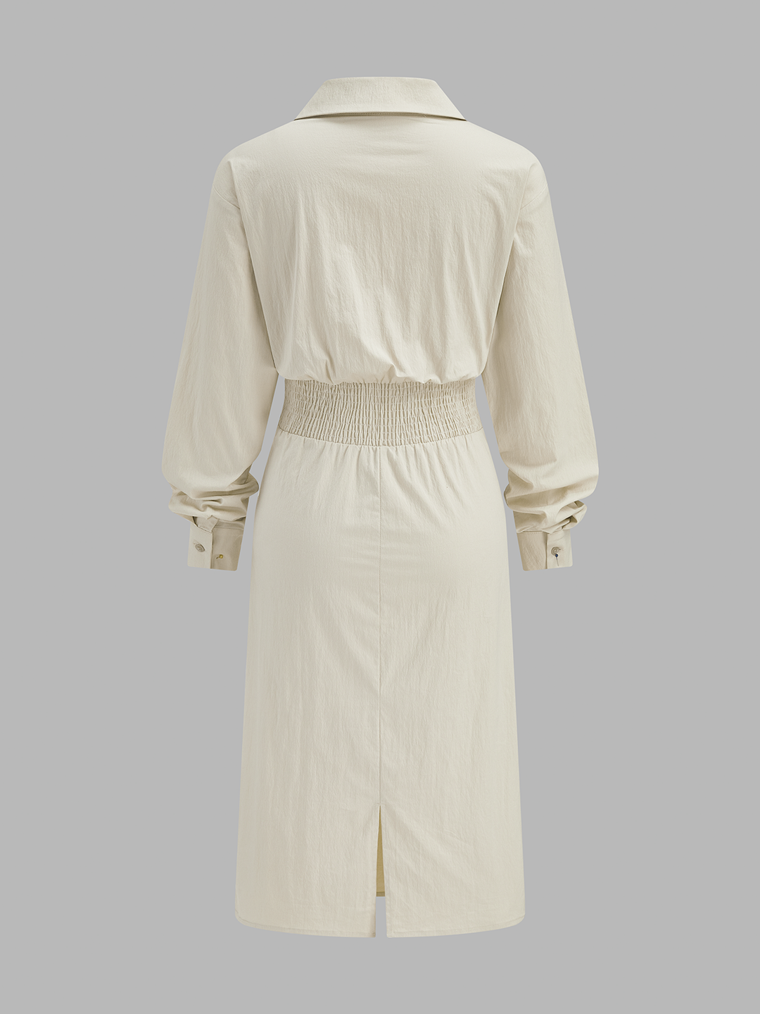 Collared Ruched Waist Midi Shirt Dress