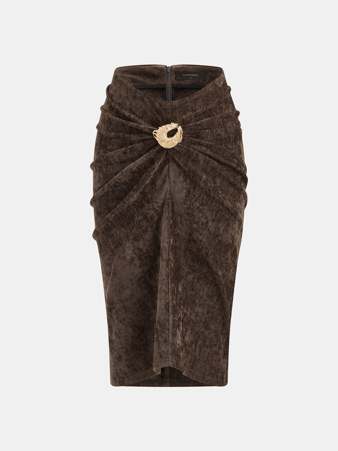Metal Buckle Ruched Velvet Bodycon Skirt