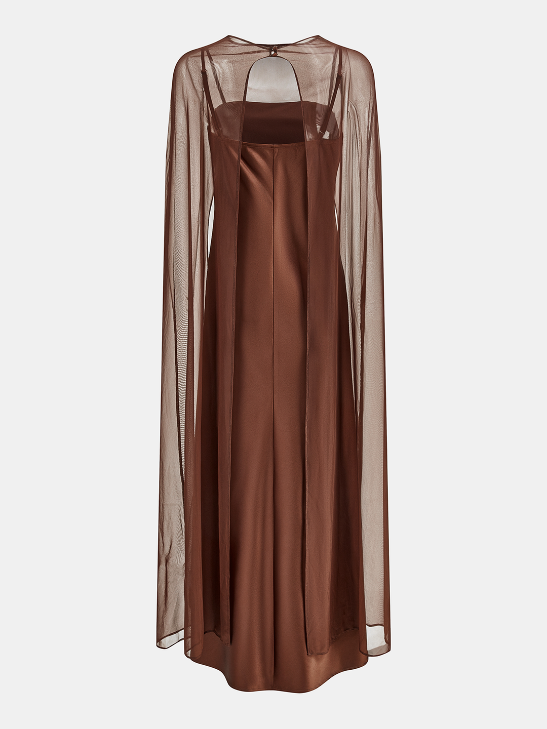 Mesh Cape Overlay Satin Slip Dress