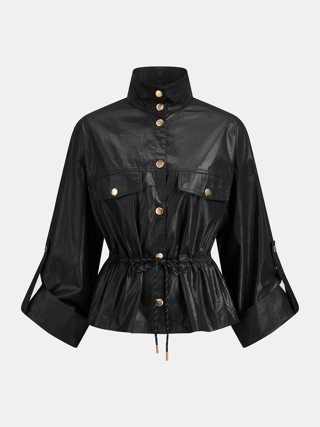 Glossy Fabric Drawstring Waist Two‑Piece Outfit
