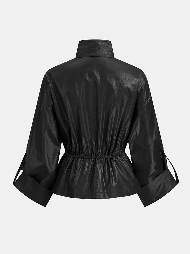 Glossy Fabric Drawstring Waist Two‑Piece Outfit