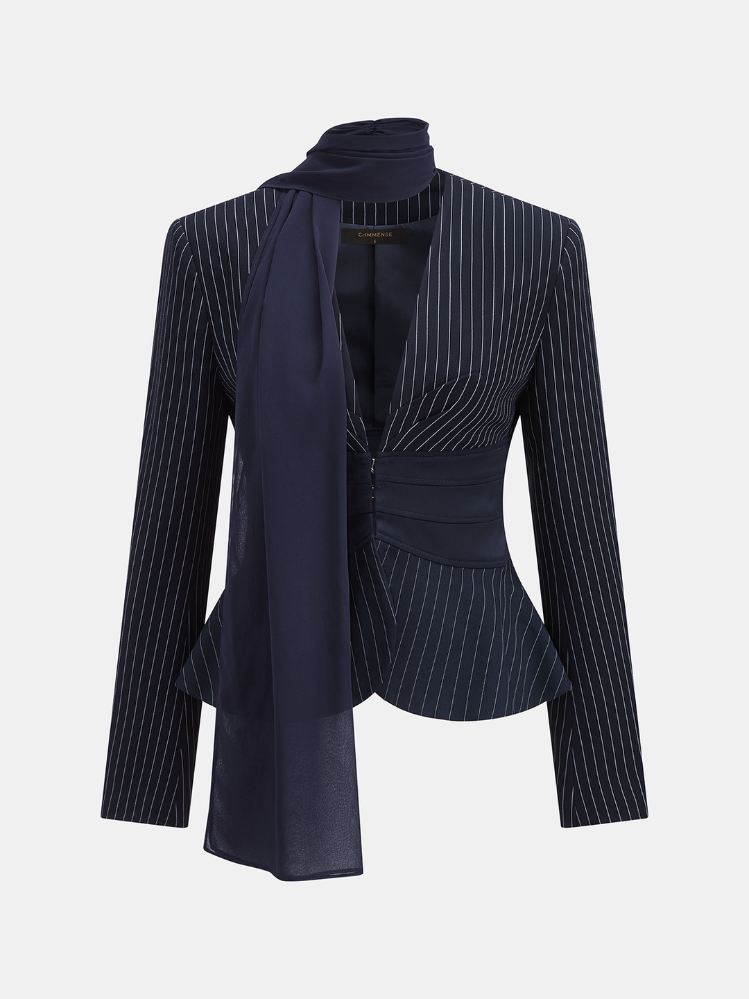 Scarf Collar Pinstripe Blazer