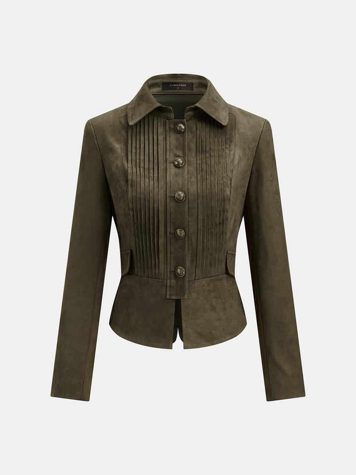 Pleated Suede Effect Cropped Jacket