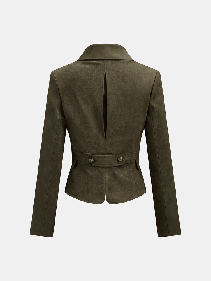 Pleated Suede Effect Cropped Jacket