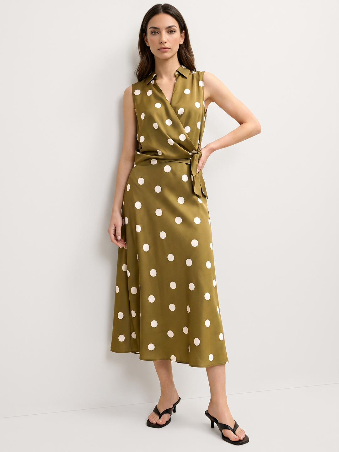 Polka Dot Satin Two Piece Skirt Set