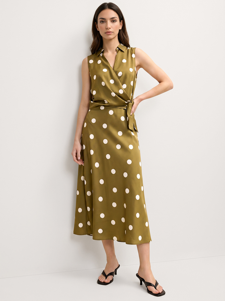 Polka Dot Satin Two Piece Skirt Set