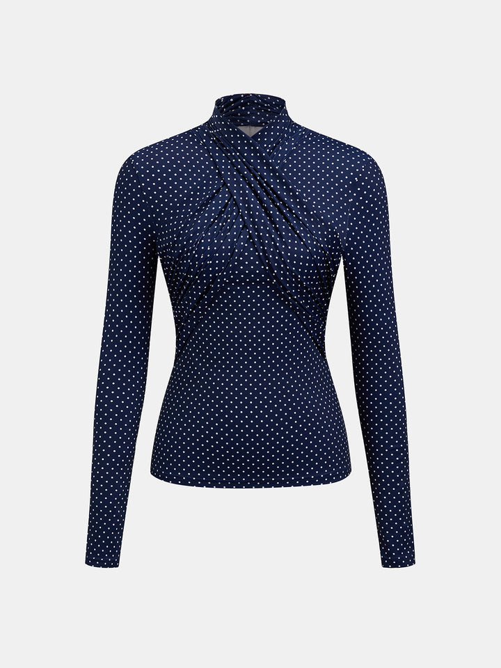 Fitted Polka Dot Criss‑Cross Neck Top