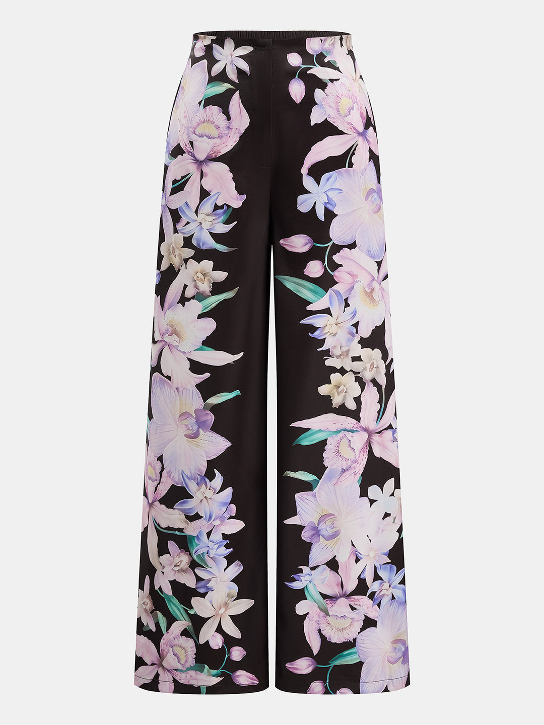Floral Print Satin Wide Leg Pants