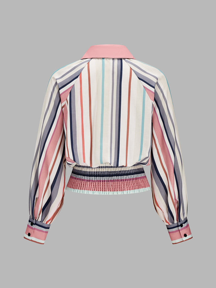 Colorful Stripe Smocked Waist Blouse