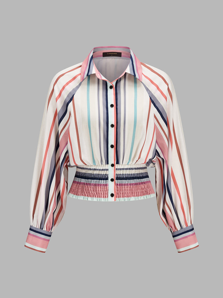 Colorful Stripe Smocked Waist Blouse