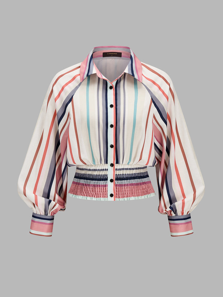 Colorful Stripe Smocked Waist Blouse