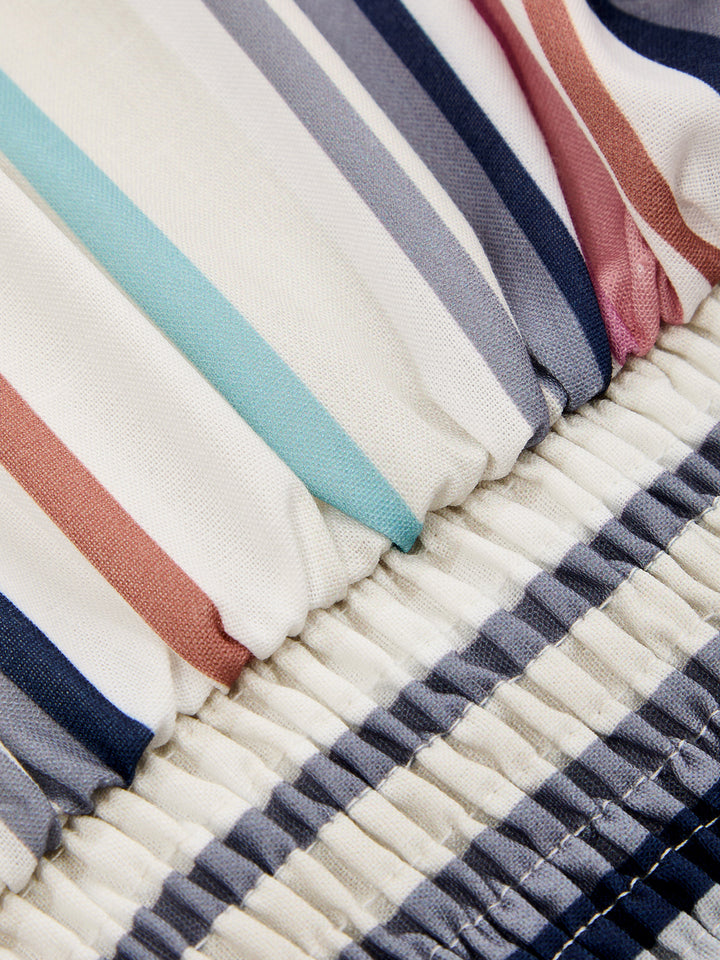 Colorful Stripe Smocked Waist Blouse