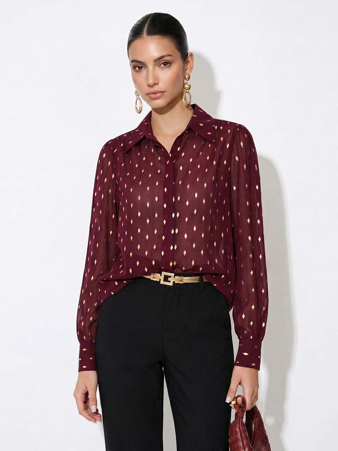 Gold Dot Sheer Long Sleeve Shirt