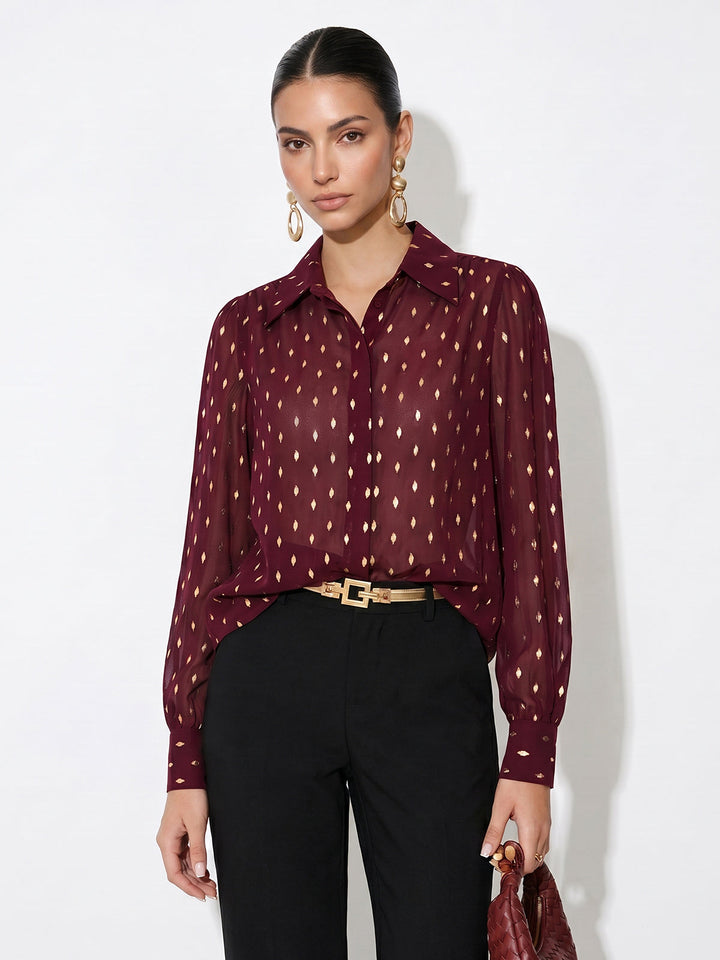 Gold Dot Sheer Long Sleeve Shirt