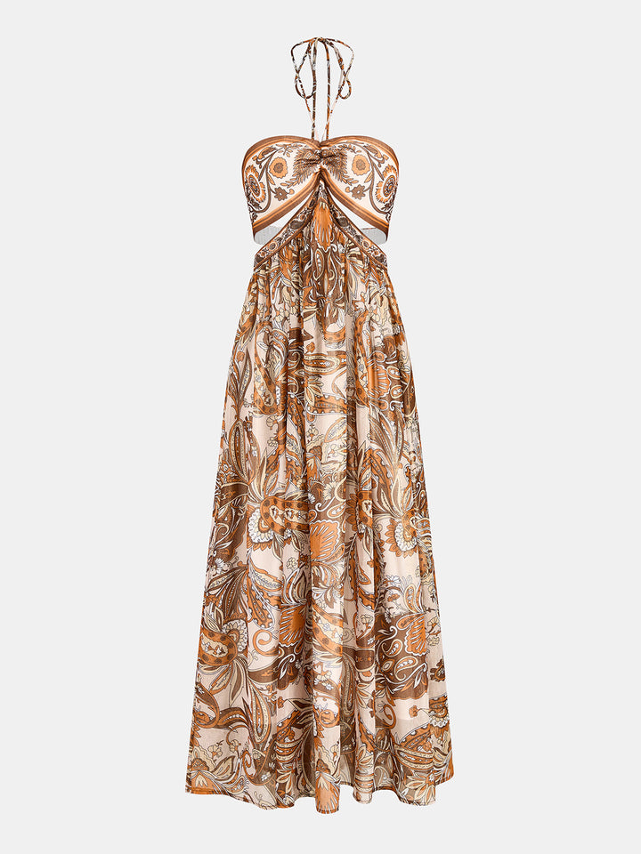 Halter Cutout Paisley Midi Dress