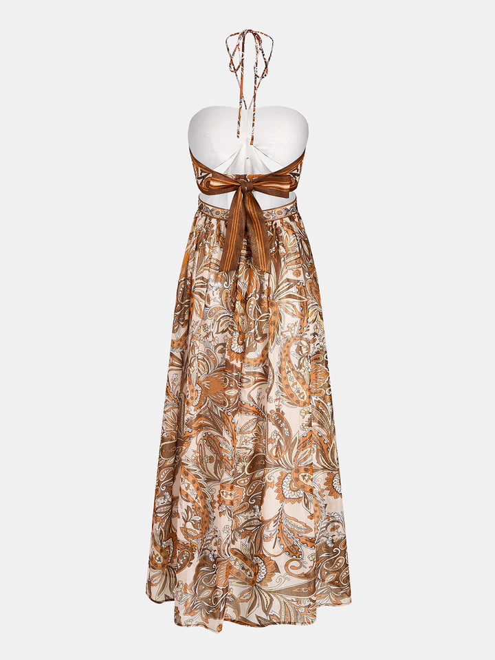 Halter Cutout Paisley Midi Dress