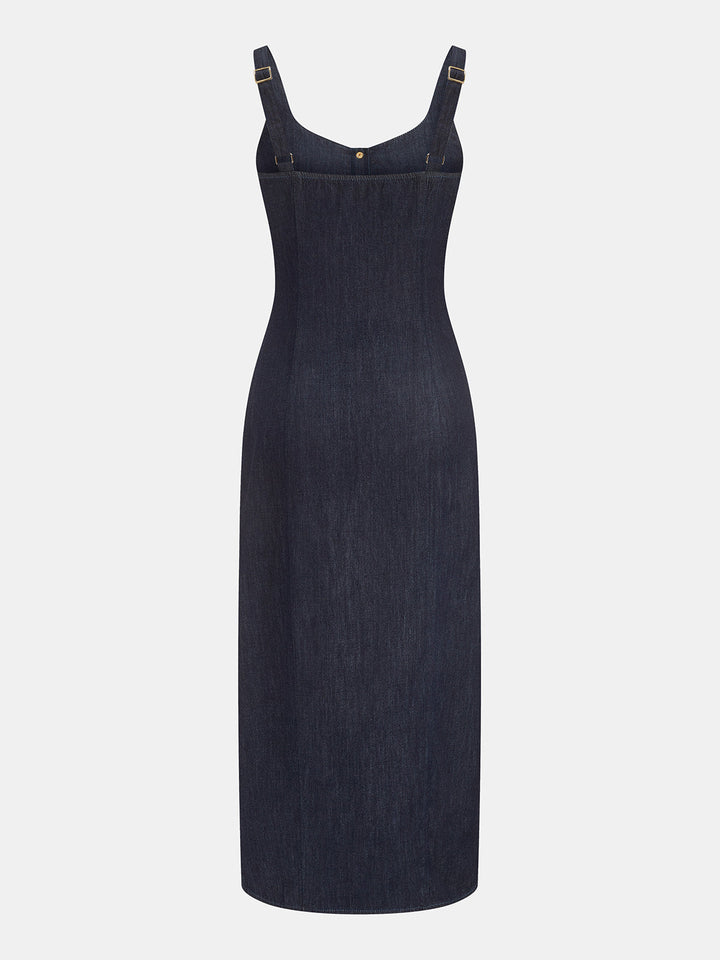 Button Front Denim Midi Dress