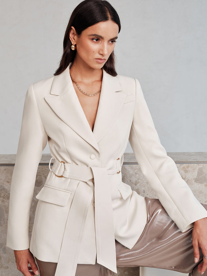 Notched Lapel Belted Tailored Blazer
