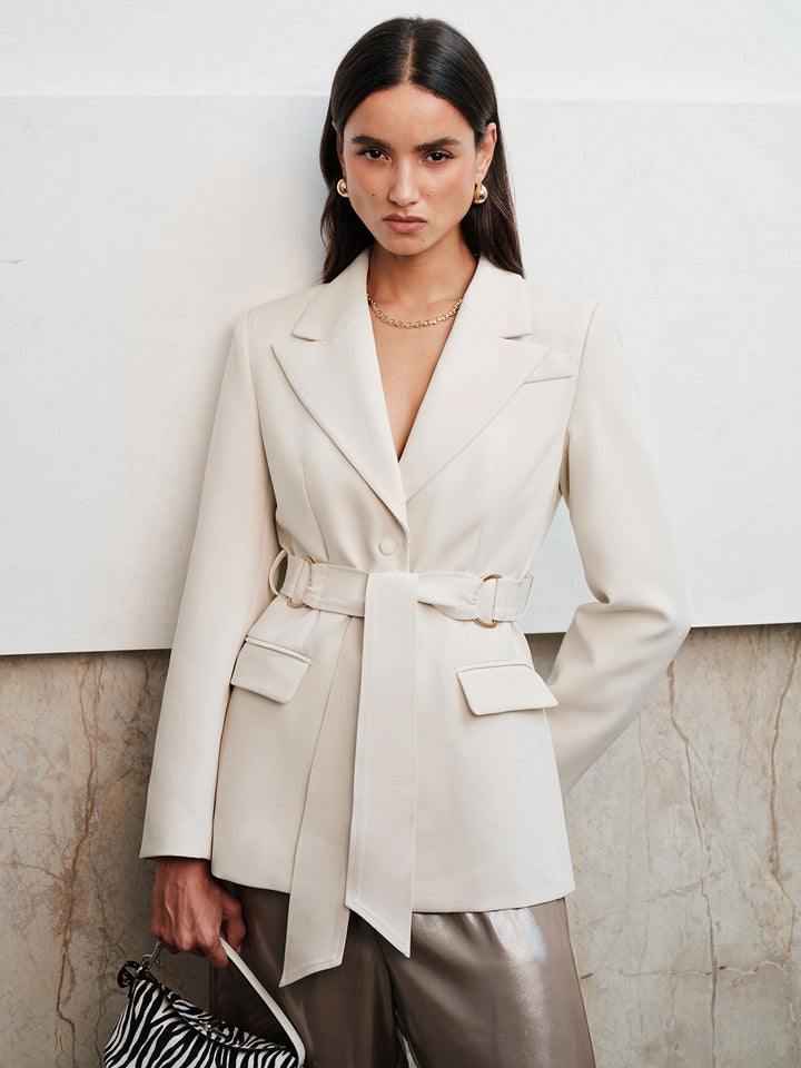 Notched Lapel Belted Tailored Blazer