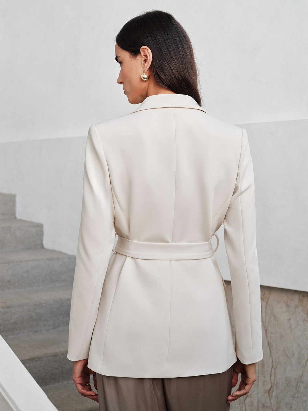 Notched Lapel Belted Tailored Blazer