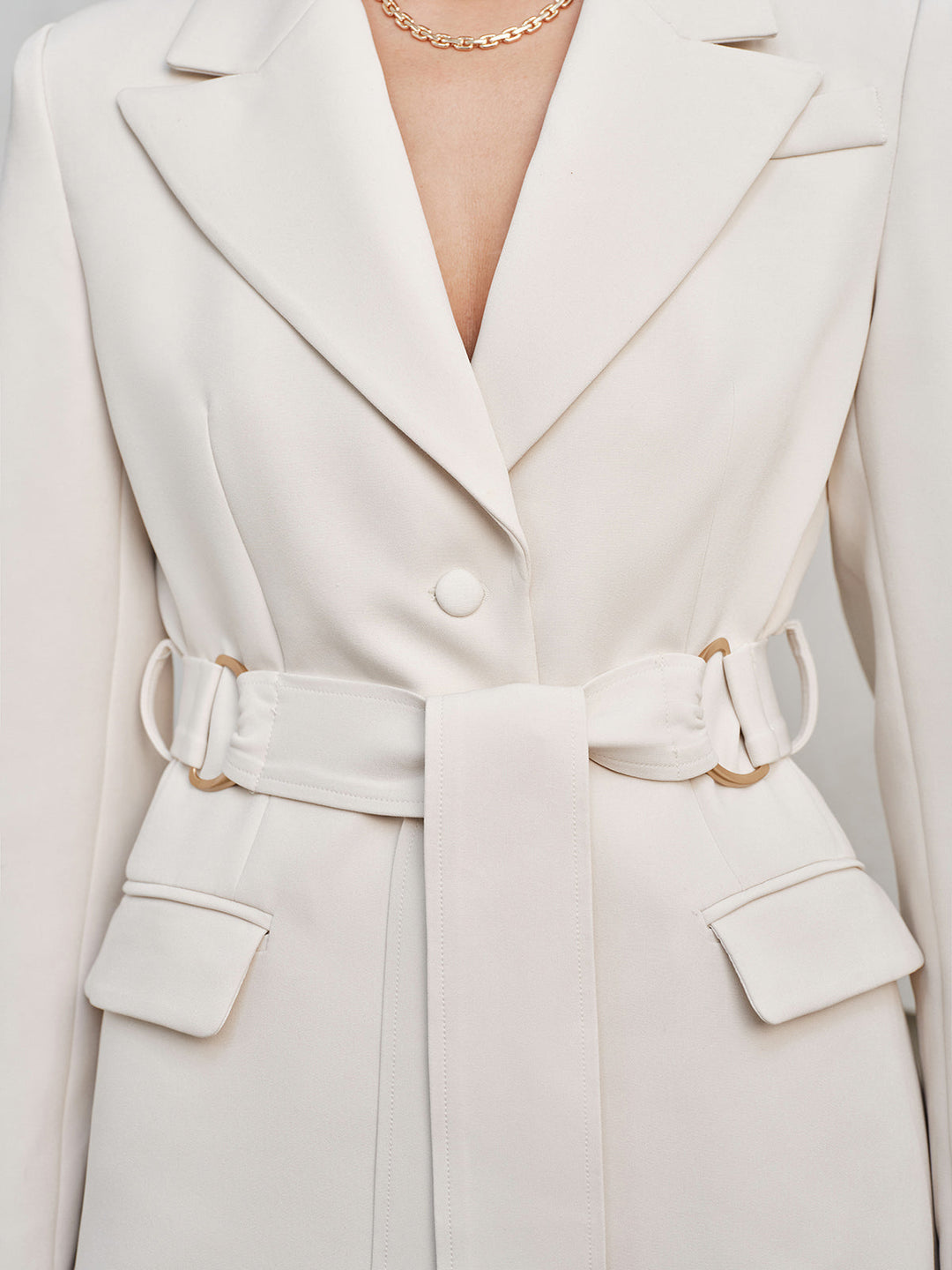 Notched Lapel Belted Tailored Blazer