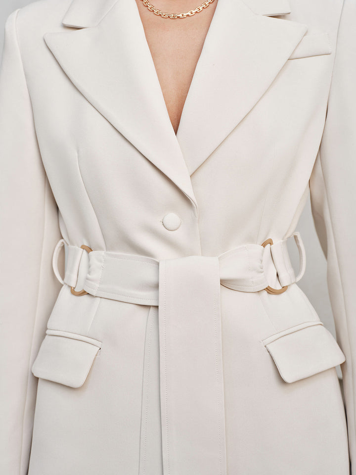 Notched Lapel Belted Tailored Blazer