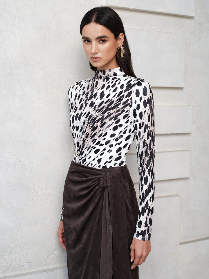 Leopard Print Mock Neck Bodysuit