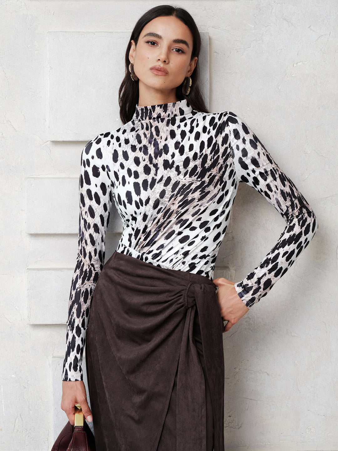 Leopard Print Mock Neck Bodysuit