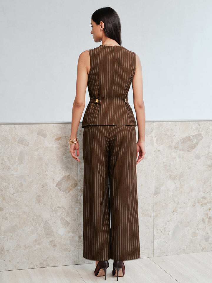 Pinstripe Sleeveless Vest Straight Pants Set