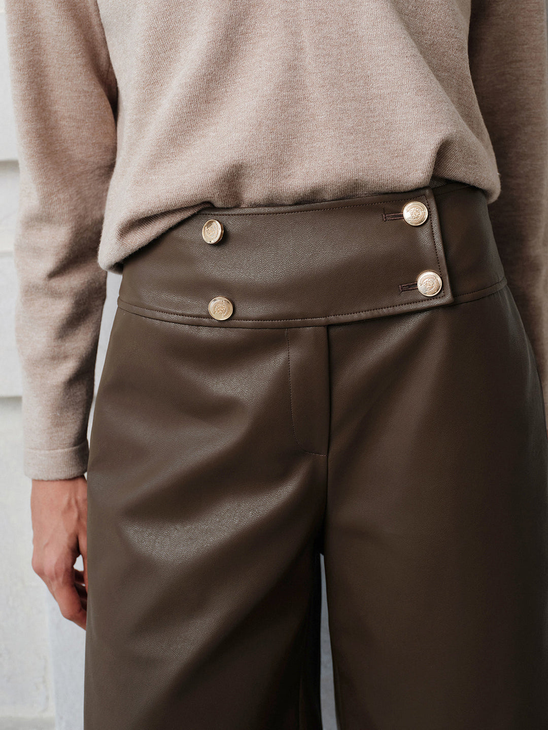 Double‑Breasted Faux Leather Bermuda Shorts