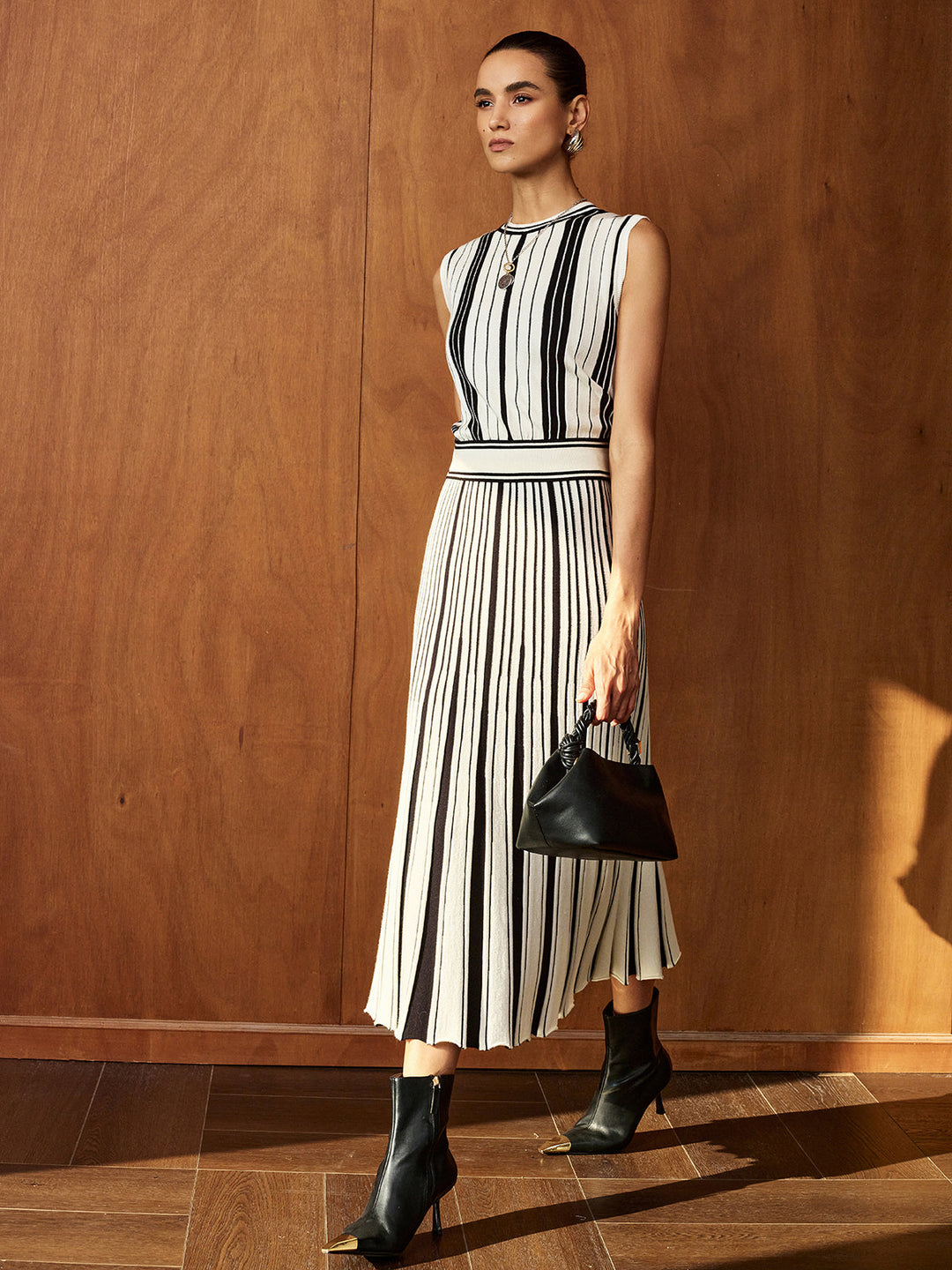 Striped Knit Two‑Piece Maxi Skirt Set