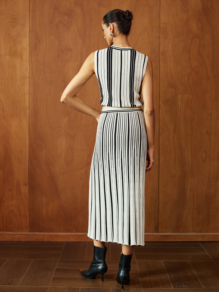 Striped Knit Two‑Piece Maxi Skirt Set