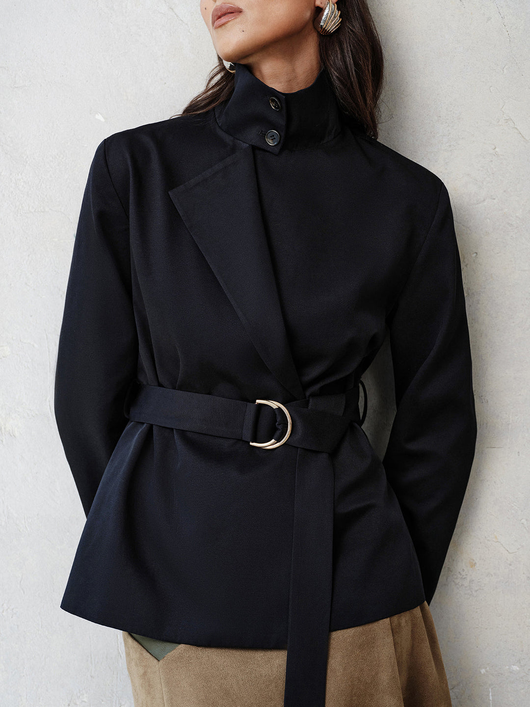 Reversible Collar Belted Trench Coat