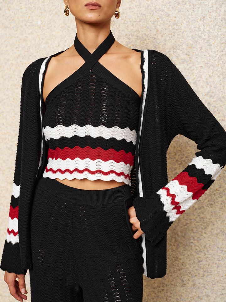 Color Block Wavy Knit Three Piece Outfit