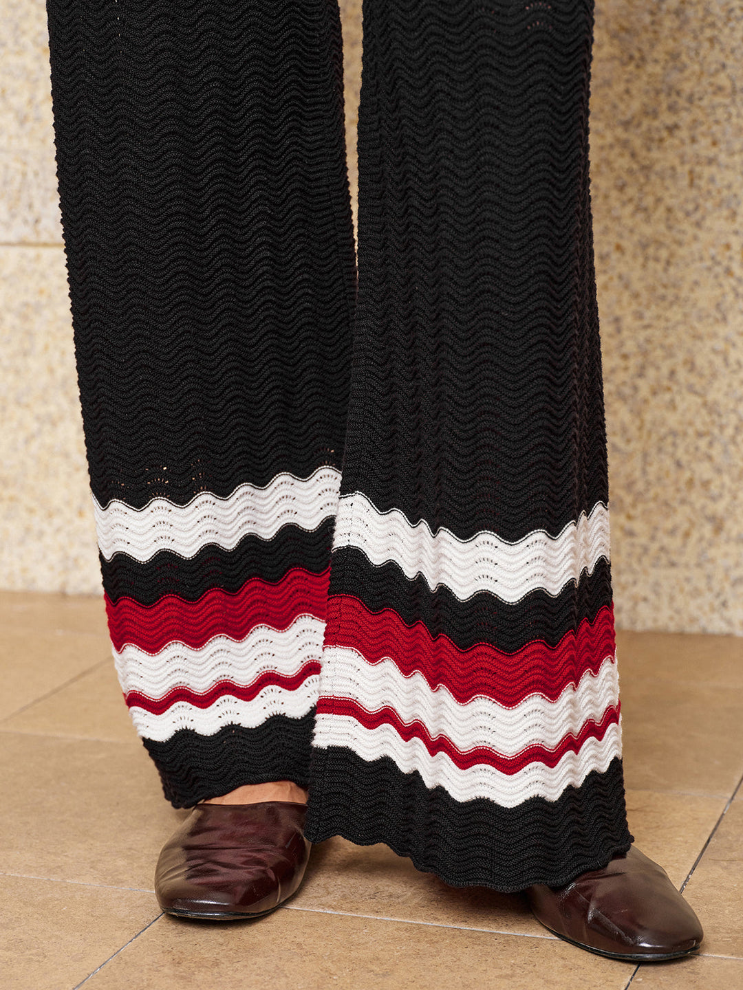 Color Block Wavy Knit Three Piece Outfit