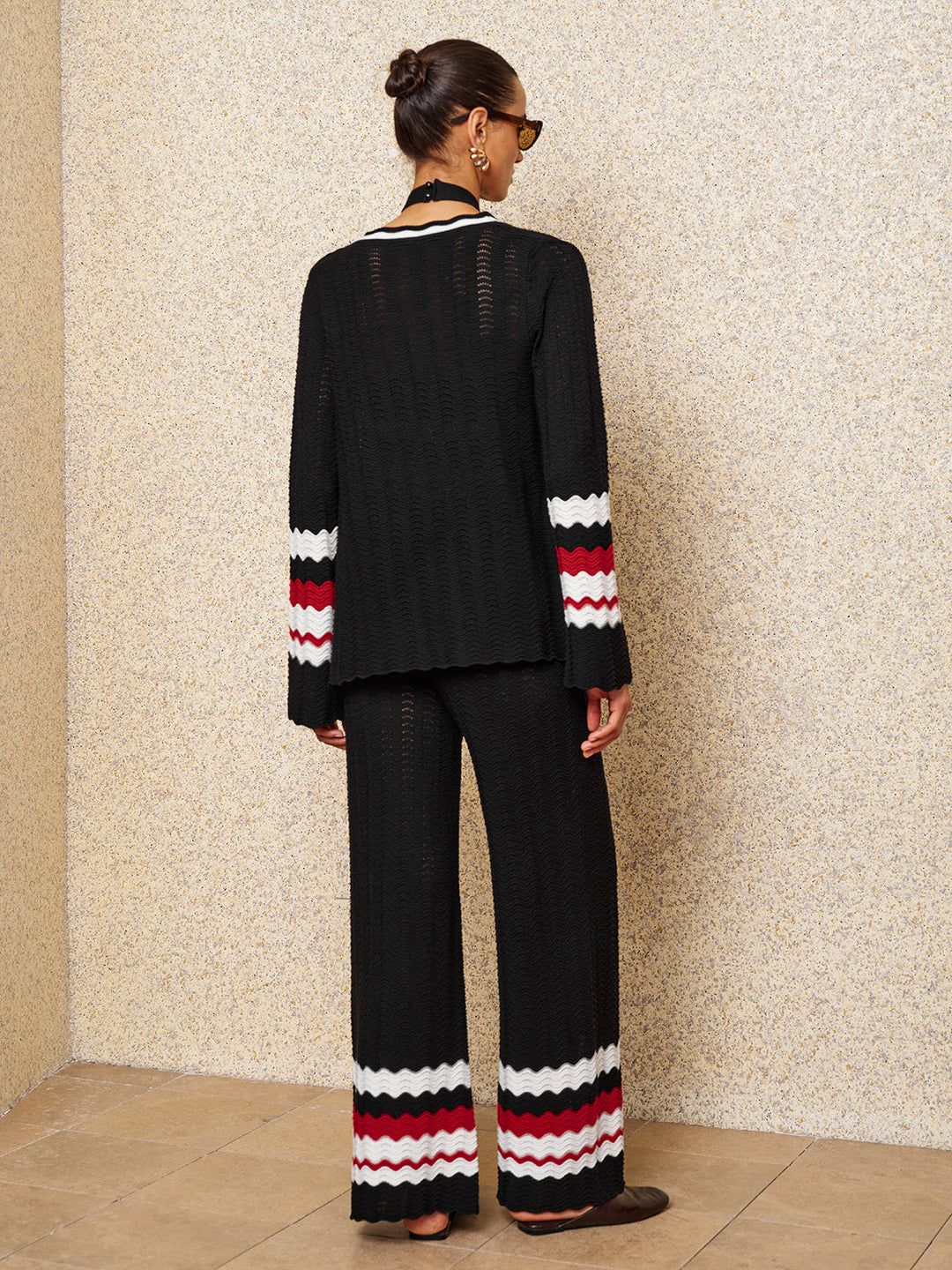 Color Block Wavy Knit Three Piece Outfit