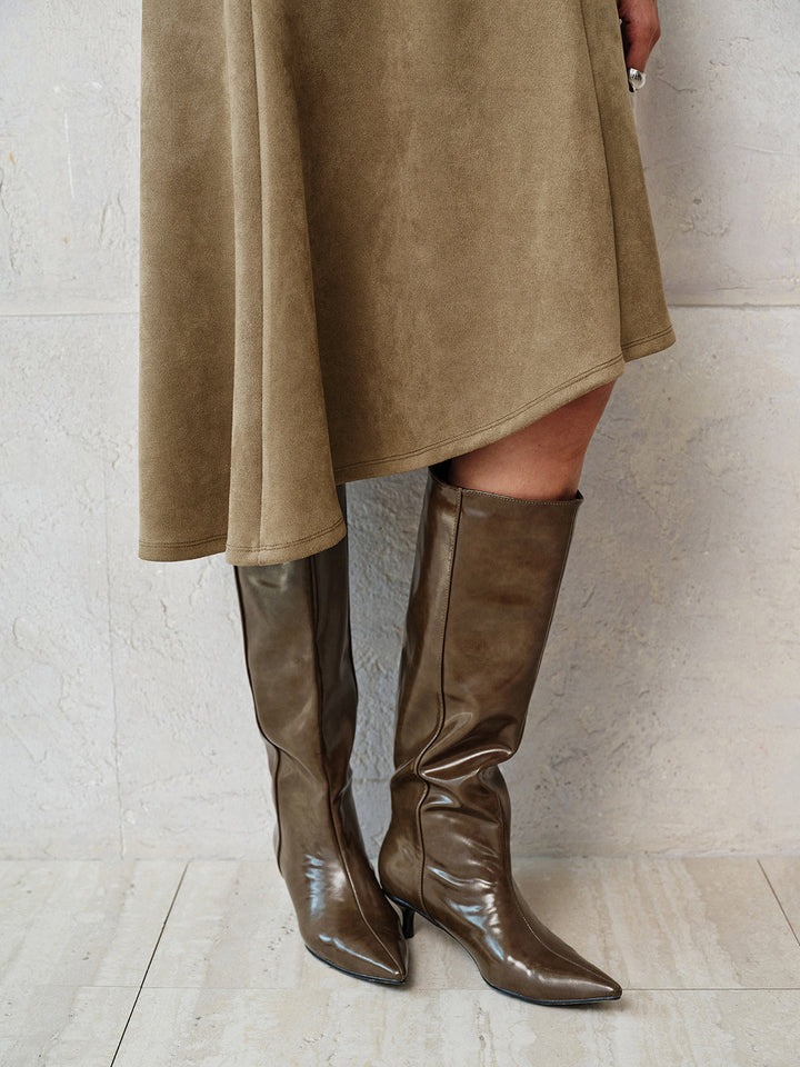 Faux Leather Patchwork Suede Effect Asymmetrical Skirt