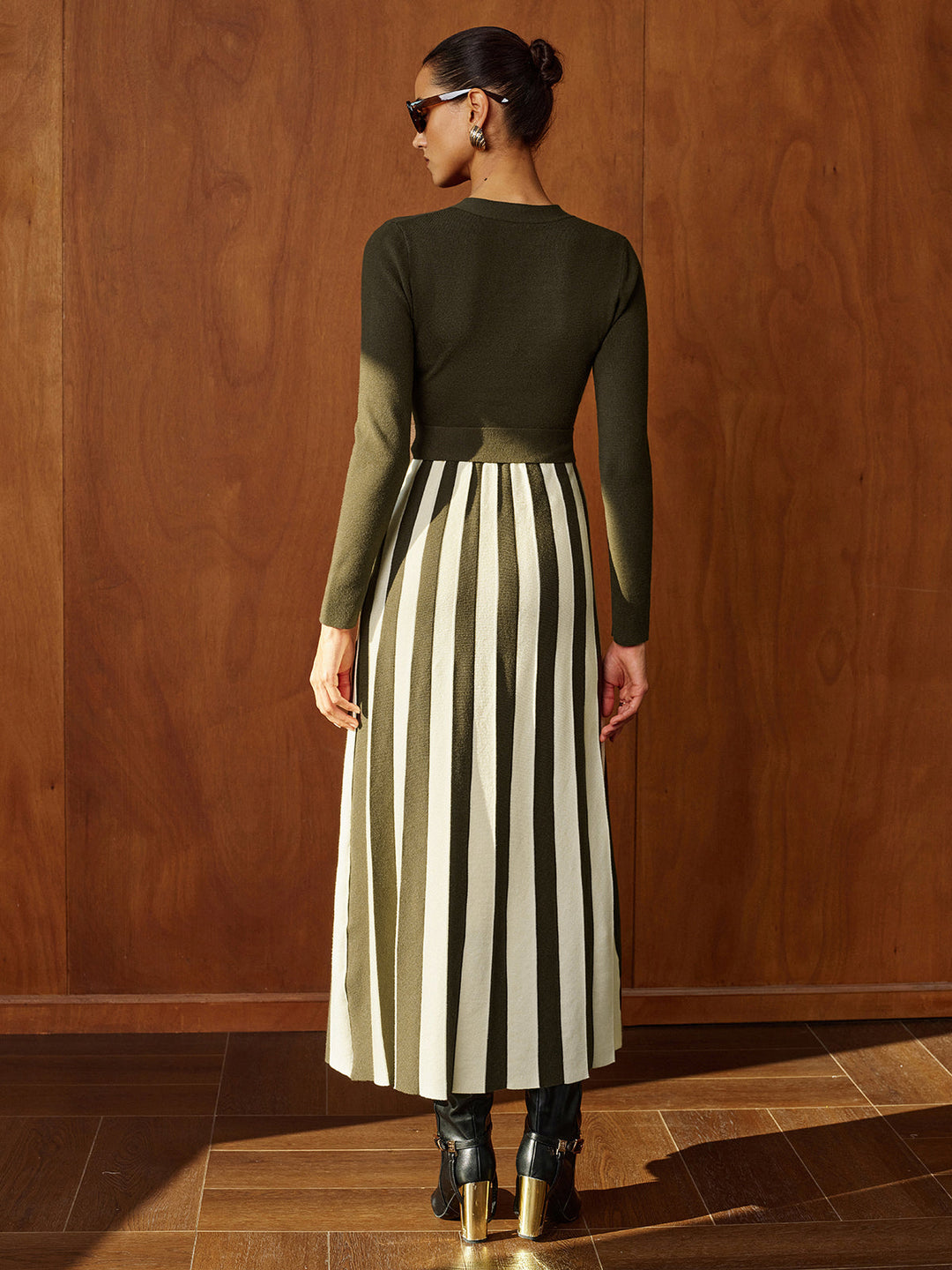 Color‑Block Stripe Wrap Knit Maxi Dress