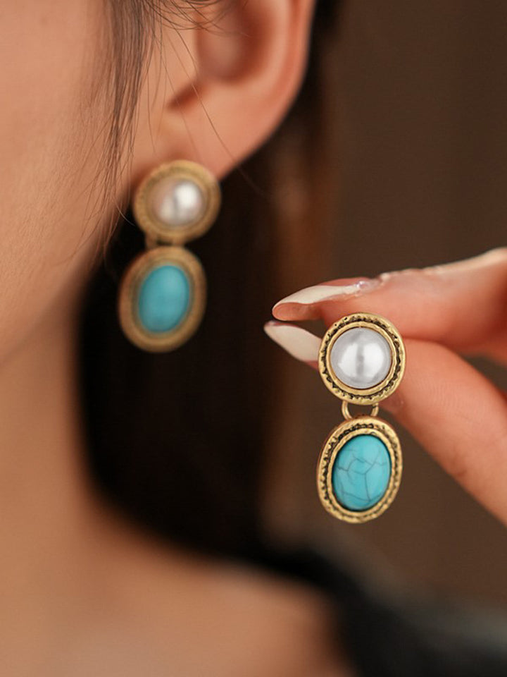 Vintage Pearl Oval Dangle Earrings