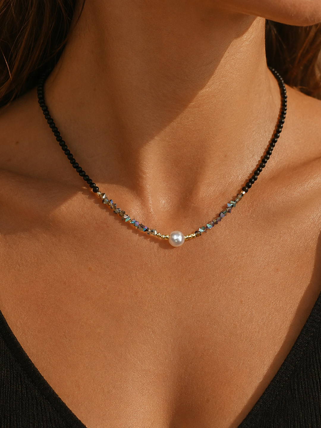 Single Pearl Beaded Choker Necklace