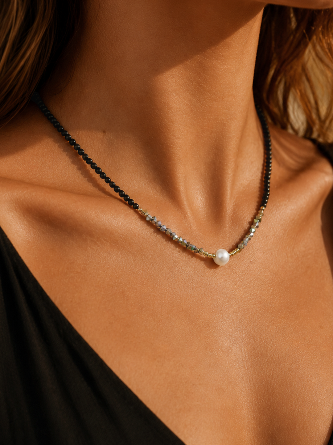 Single Pearl Beaded Choker Necklace