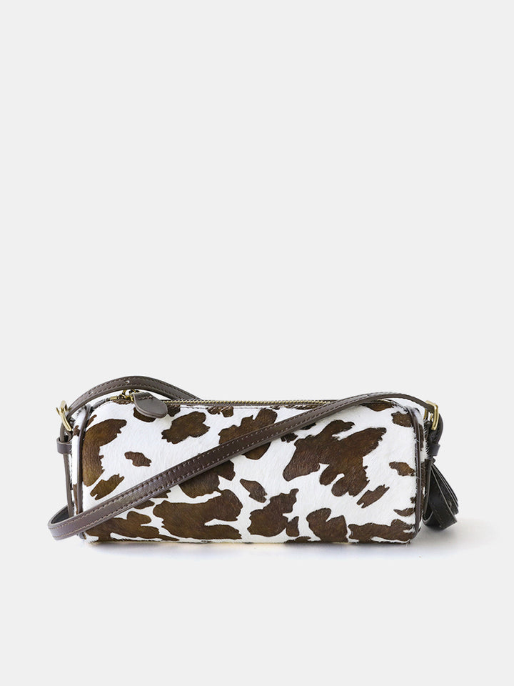 Cow Print Cylinder Shoulder Bag