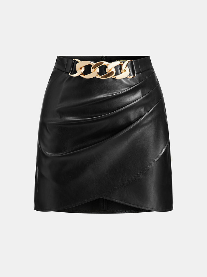 Faux Leather Chain Decor Mini Skirt
