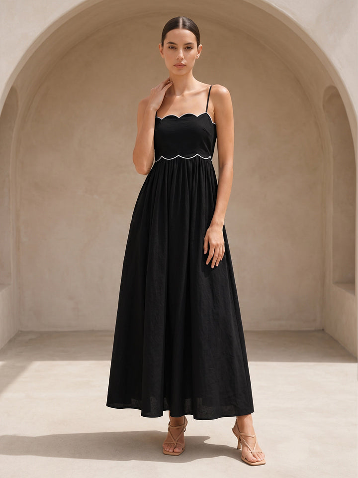Scalloped Piping Cotton Cami Maxi Dress