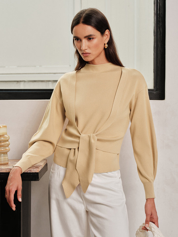Tie‑Front Integrated Wrap Knit Top