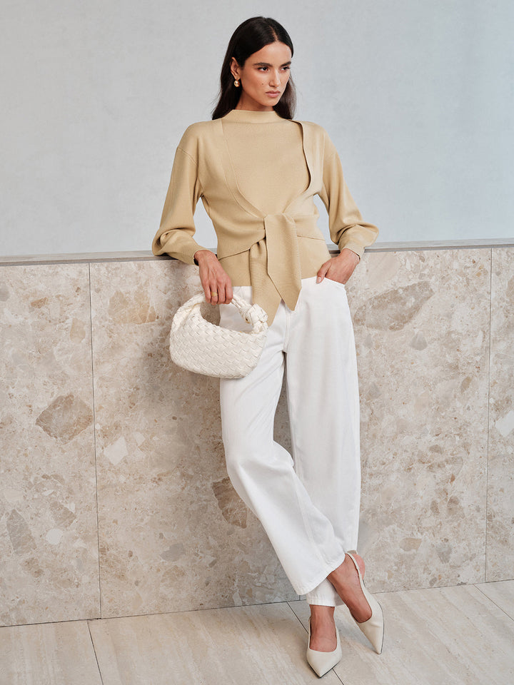 Tie‑Front Integrated Wrap Knit Top