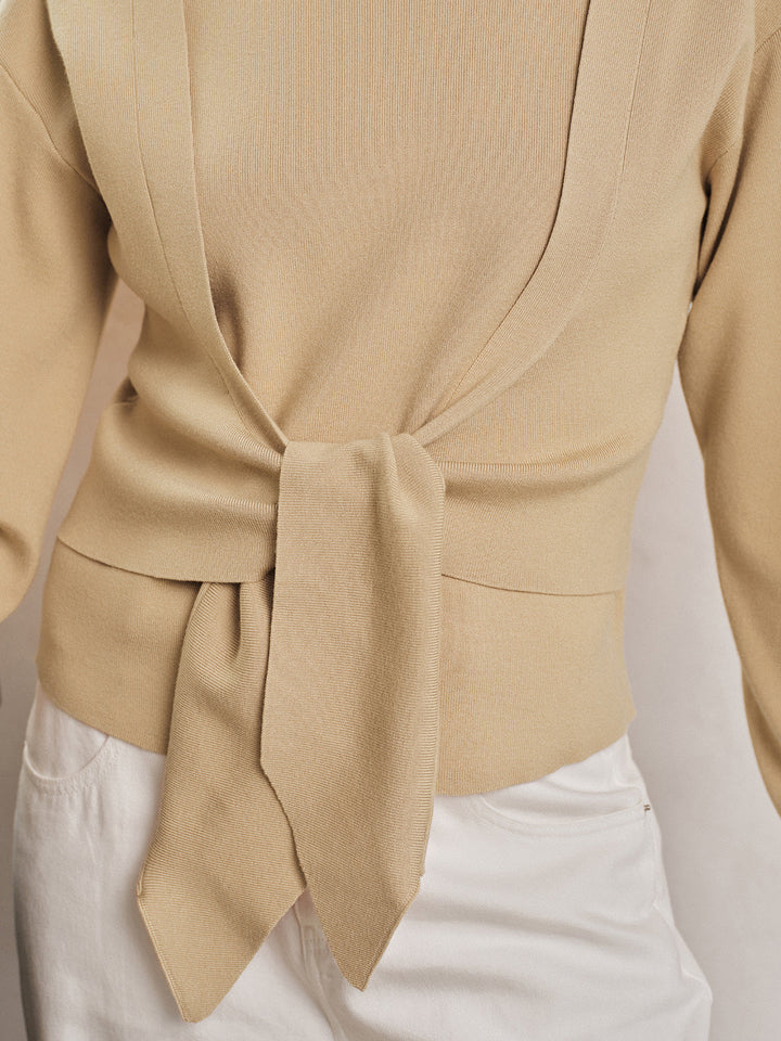 Tie‑Front Integrated Wrap Knit Top