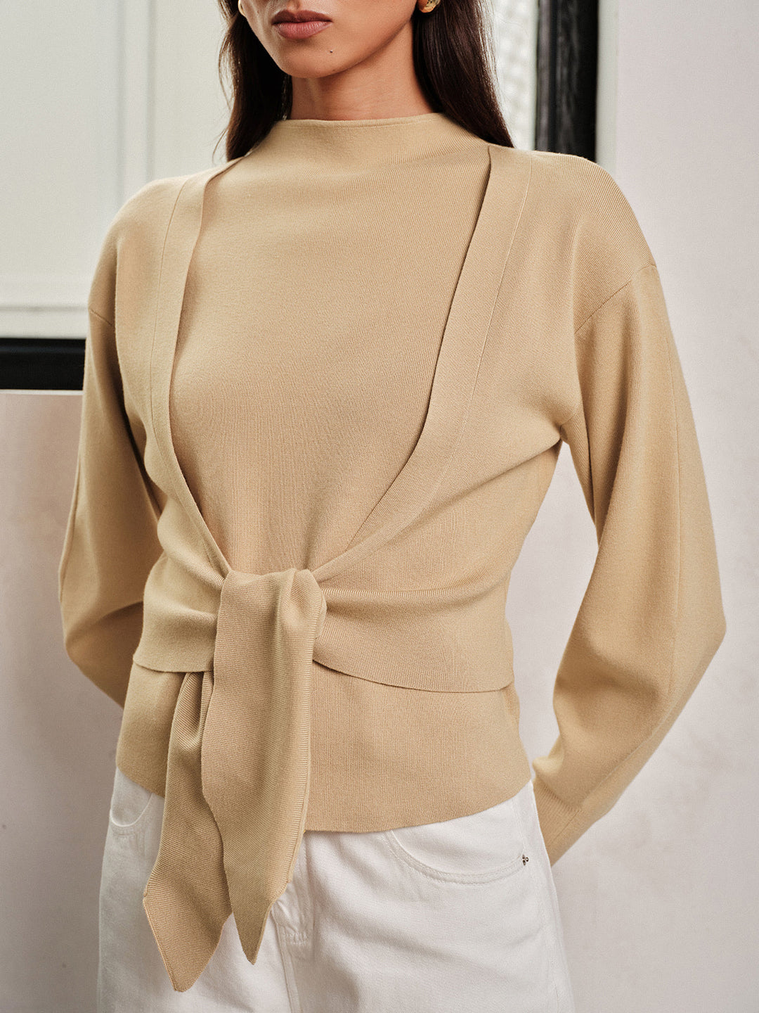 Tie‑Front Integrated Wrap Knit Top